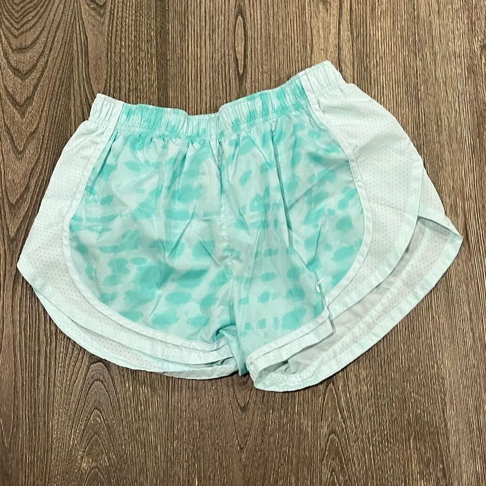 Nike Dri-Fit Tempo Printed Running Shorts Elastic Waist Lined Turquoise Medium